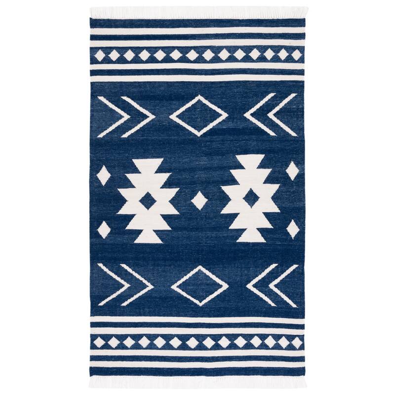 SAFAVIEH Handmade Kilim Apollo Rustic Boho Tribal Rug - 7' Square - Navy/Ivory