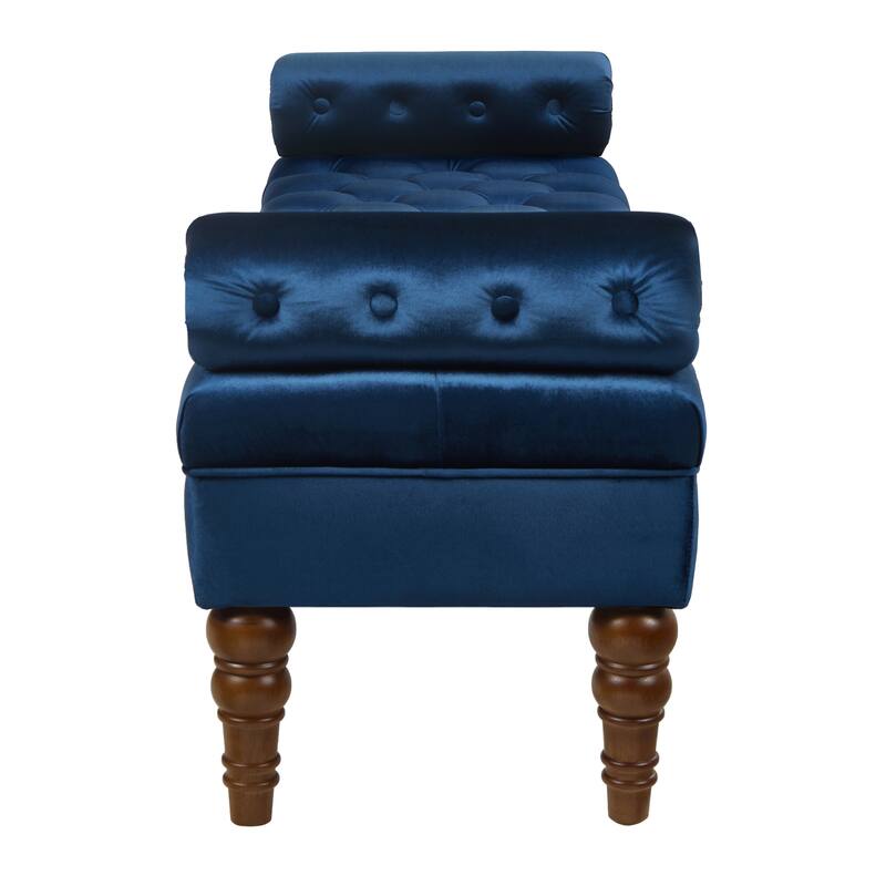 Upholstered Window Bench with Tufted Button - Navy