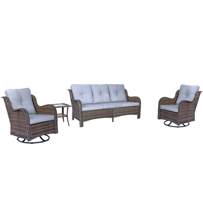 4 Piece Patio Furniture Seating Sofa Set with Swivel Chair and Cushion