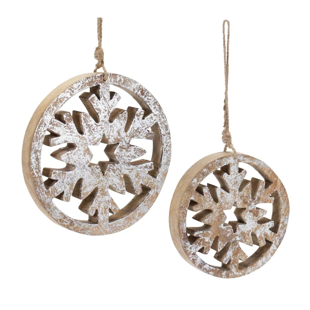 Club 12 White Brown Cut Out Snowflake Christmas Disc Ornaments 8"