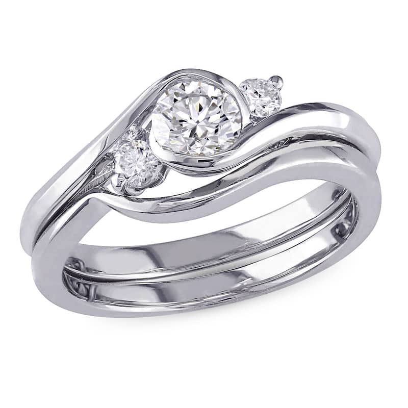 Miadora 1/2ct TDW 3-Stone Diamond Bridal Set in 10k White Gold