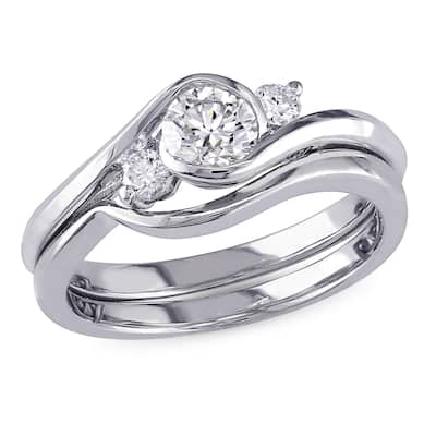 Miadora 1/2ct TDW 3-Stone Diamond Bridal Set in 10k White Gold