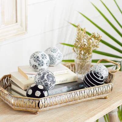 Black or Blue Patten Ceramic Traditional Round Orbs/Balls (Set of 6) - 3 x 3 x 3Round