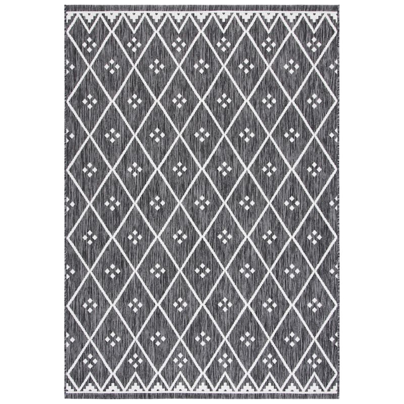 SAFAVIEH Courtyard Mauriceta Indoor/ Outdoor Waterproof Patio Backyard Rug - 2' x 3'7" - Black/Ivory
