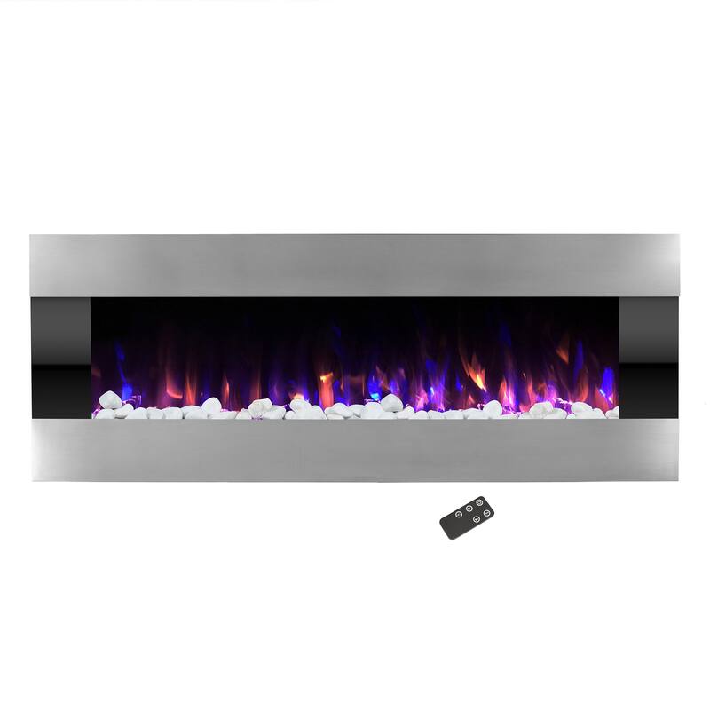Northwest 54-Inch Wall Electric Fireplace, Silver - 54 Inch