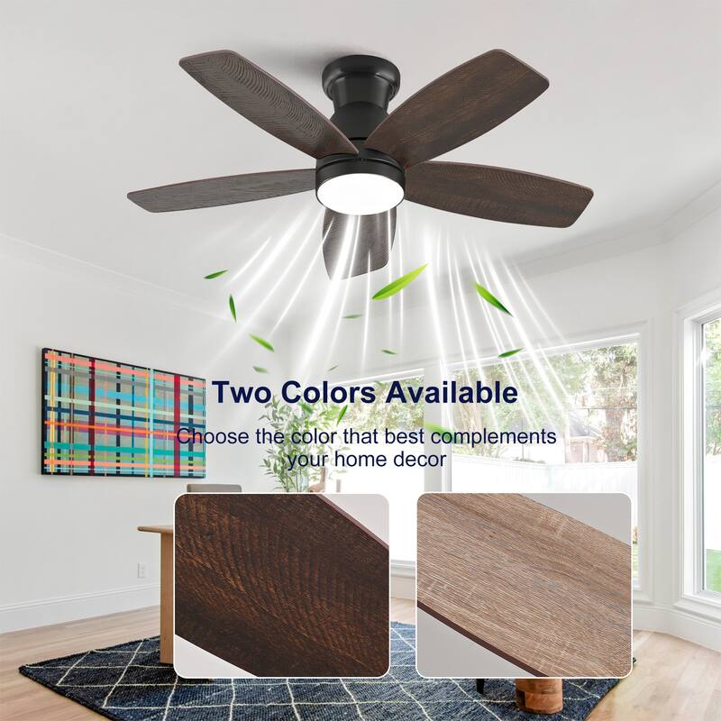 32-inch Low-Profile Ceiling Fan with Light and Remote Control, Dimmable Quiet DC Motor - Black + Dark Walnut