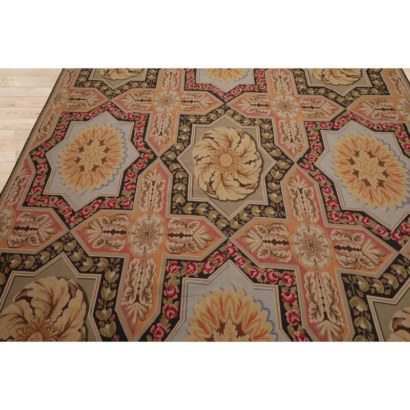 7'7''x9'8'' Hand Woven Wool Sage Aubusson Needlepoint European Rug - 7' 7'' x 9' 8''