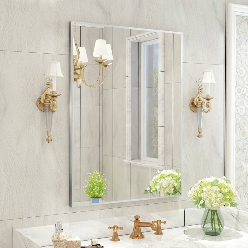 QuivaraView Wall Mounted Aluminum Frame Bathroom Vanity Mirror - 22" x 30" - Silver