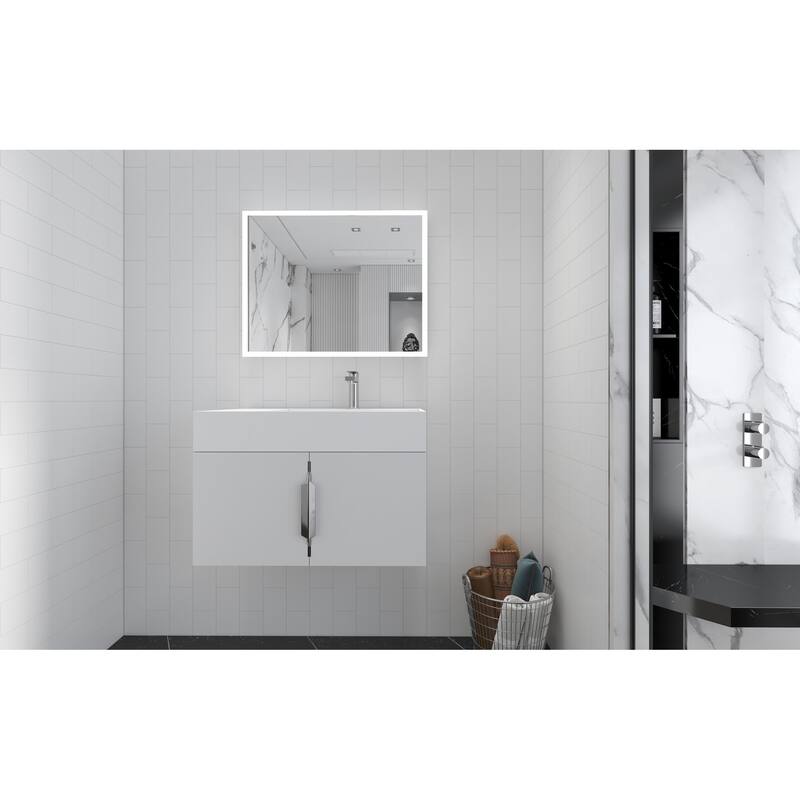Amazon 30" Wall Mounted Bathroom Right Basin Vanity Set w/ White Top