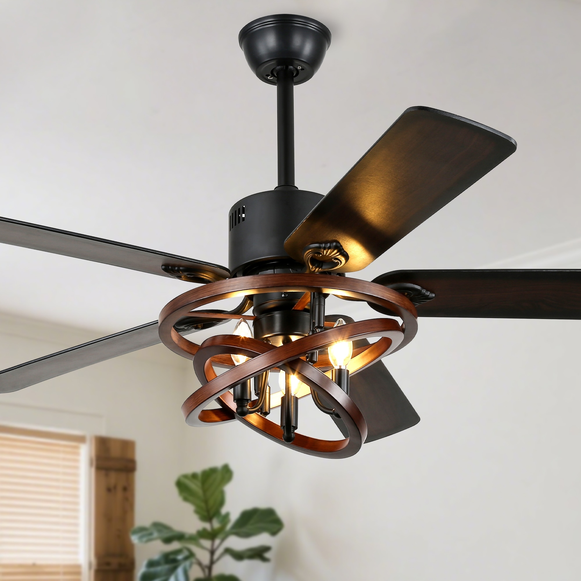 Bella Depot 50" Rustic Caged Ceiling Fan with Light Kit and Remote Control 6-Speed Reversible DC Motor Modern Fandelier