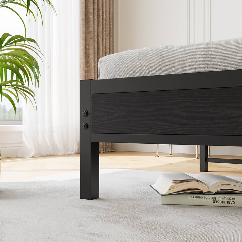 Queen/Full/Twin Size Bed Frame with Storage Headboard and Charging Station, Noise Free