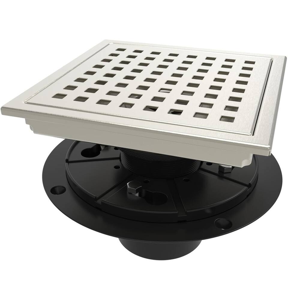 6-Inch Square Shower Floor Drain, Quadrato Pattern Grate - 6 inch