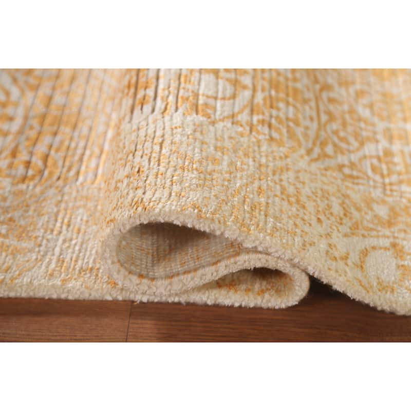 Yellow & Ivory Abstract Modern Accent Rug Handmade Wool Carpet - 2'8"x 4'11"