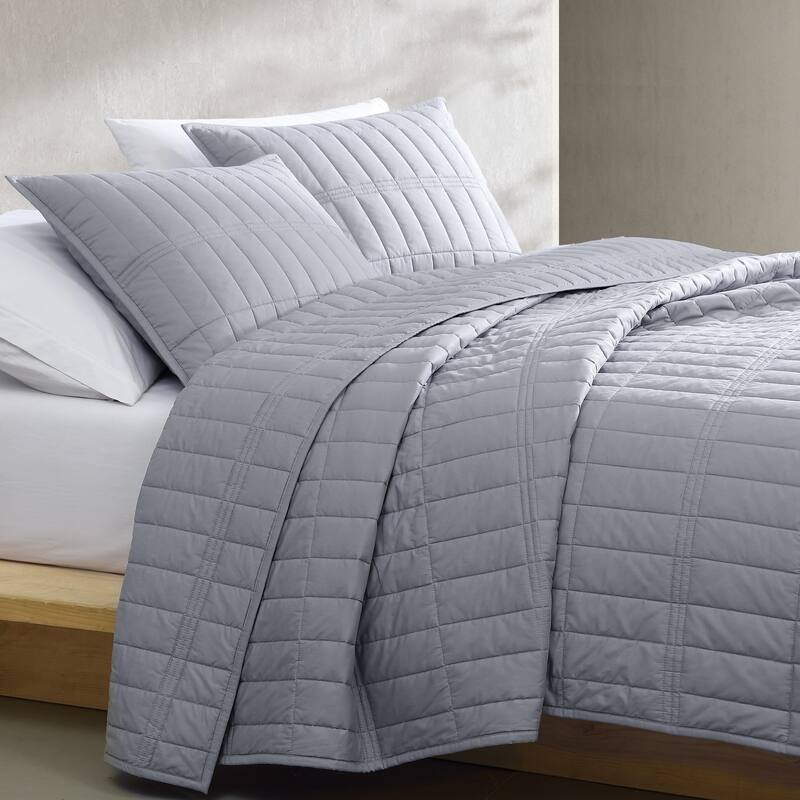 Calvin Klein Washed Percale Cotton Reversible Quilt Set