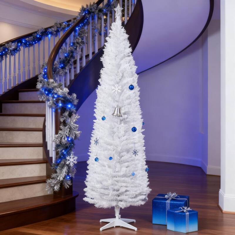 Slim Xmas Tree,Artificial Pencil Christmas Tree,with 499 Realistic Branch Tips and Plastic Stand - White - White