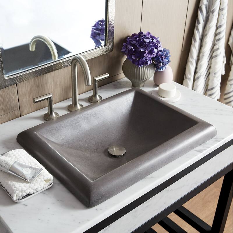 Montecito NativeStone and Concrete Drop-in Bathroom Sink - 21.5" x 15.5" x 5.25" - Slate