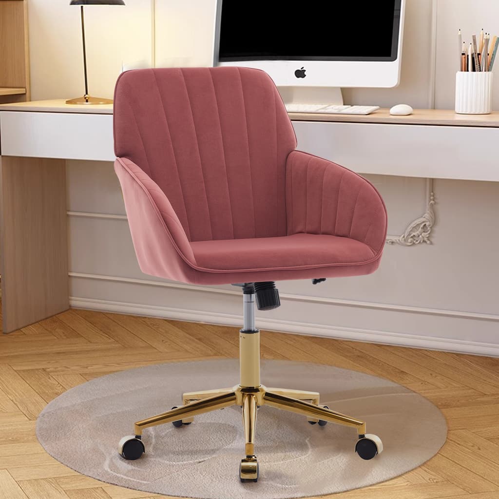 Adjustable Office Chair with Golden Base, Ergonomic Swivel Chair for Long Sitting, Velvet Upholstered Backrest