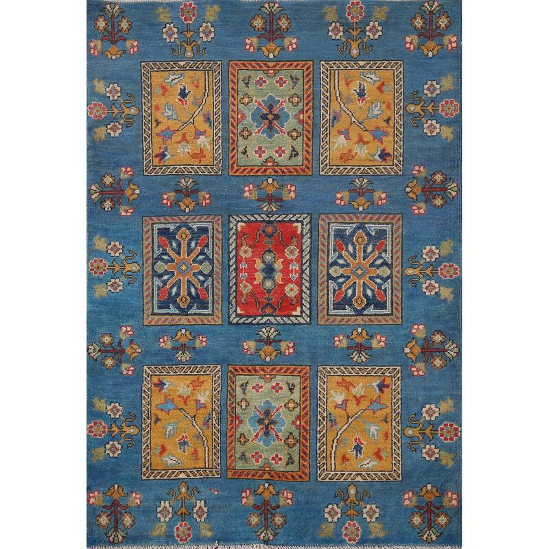 Garden Design Kazak Oriental Accent Rug Hand-Knotted Wool Carpet - 3'8" x 4'11"
