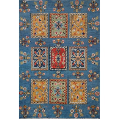 Garden Design Kazak Oriental Accent Rug Hand-Knotted Wool Carpet - 3'8" x 4'11"