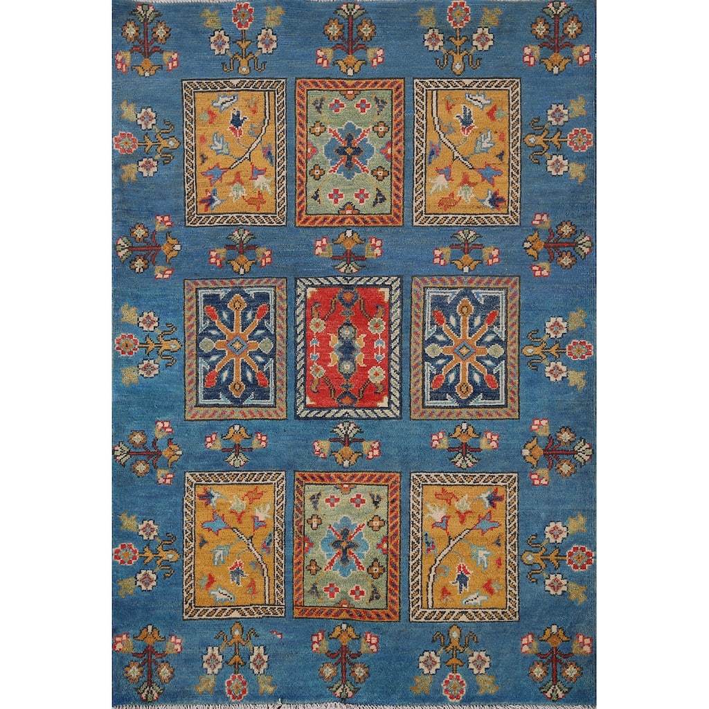 Garden Design Kazak Oriental Accent Rug Hand-Knotted Wool Carpet - 3'8" x 4'11"