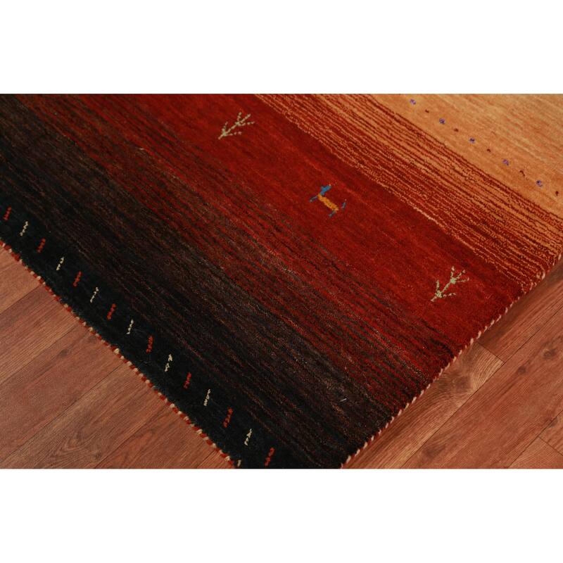 Hand Knotted Oriental 100% Wool Carpet Tribal Stripe Oranges & Rust Gabbeh Area Rug - 4' 10'' X 3' 1''