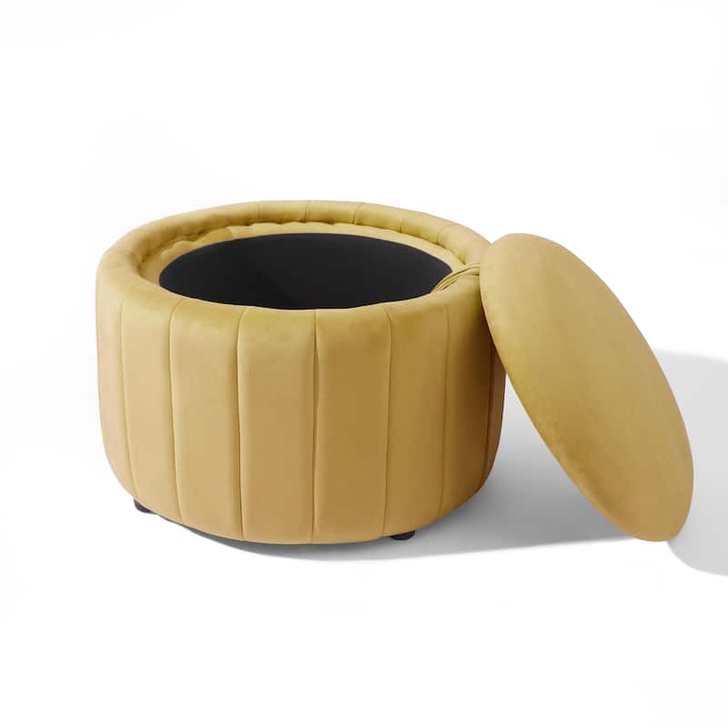 29" Modern Velvet Round Storage Ottoman