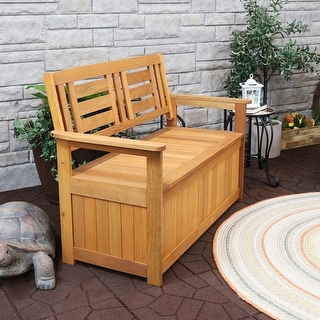Sunnydaze Meranti Wood Outdoor Storage Bench with Teak Oil Finish - 51-Inch