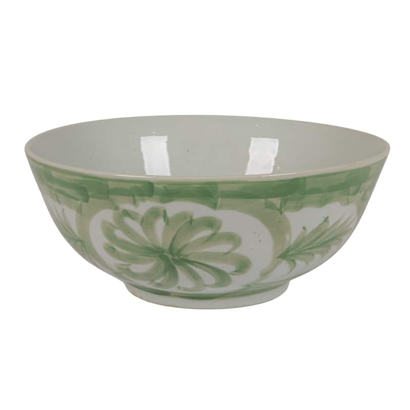 Hand Painted Stoneware Bowl with Floral Design