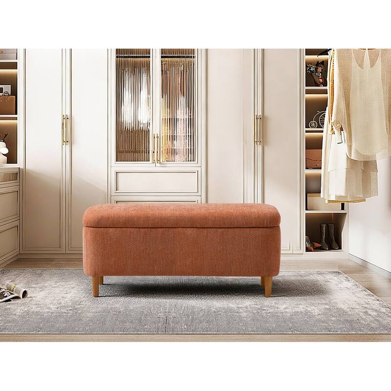 39in Soft Chenille Fabric Storage Ottoman Bench for Bedroom / Entryway Bed Foot / Living Room，Upholstered Entryway Bench