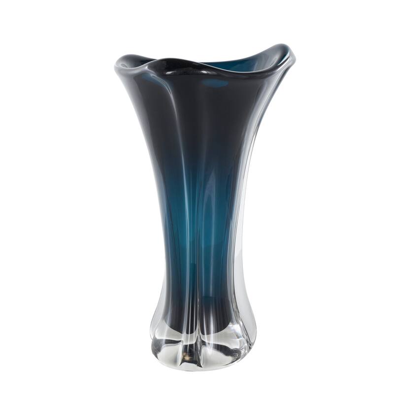 Dark Blue Glass Ombre Tulip Abstract Vase with Clear Base