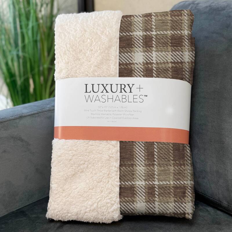 Premium Machine Washable Plaid Sherpa Throw Blanket