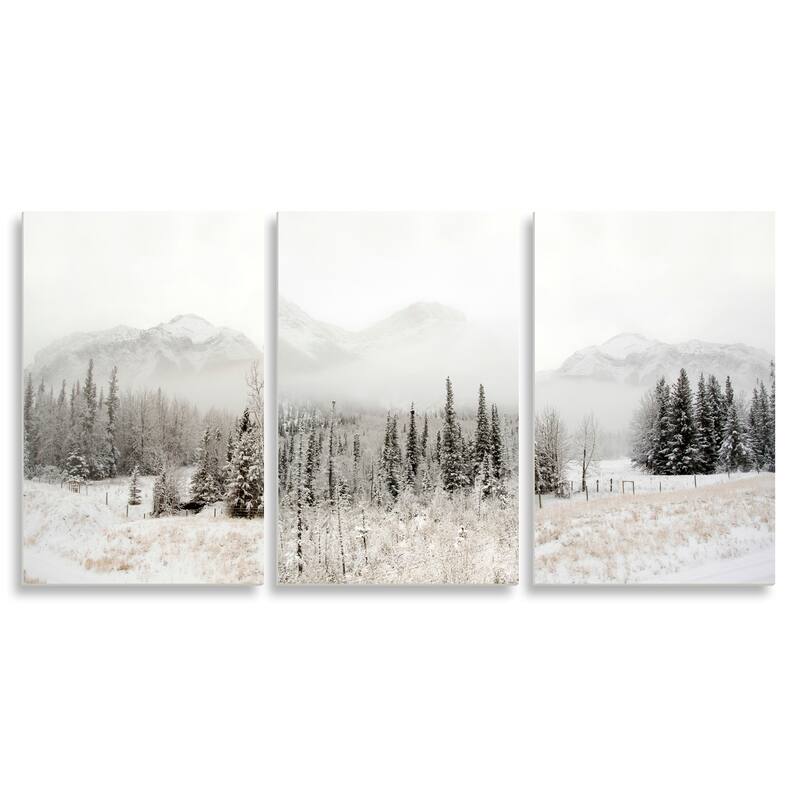 Stupell Home Decor Snowy Countryside Tree Forest Foggy Mountain Landscape 3pc Multi Piece Wood