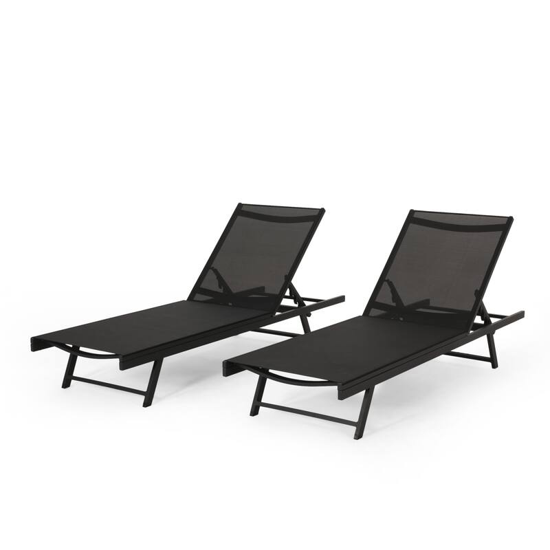 Salton Outdoor Iron Chaise Lounge with Mesh Seating (Set of 2) by Christopher Knight Home