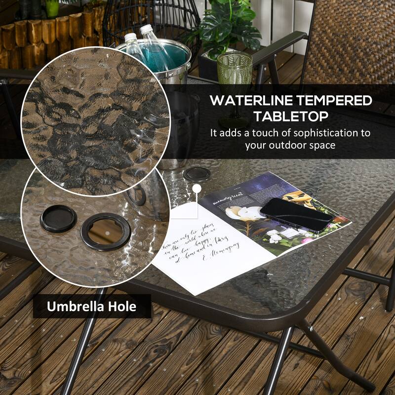 5 Pieces Wicker Patio Dining Set, Foldable Outdoor Table and Chairs, Wicker Furniture Dining Set with Umbrella Hole, Tem