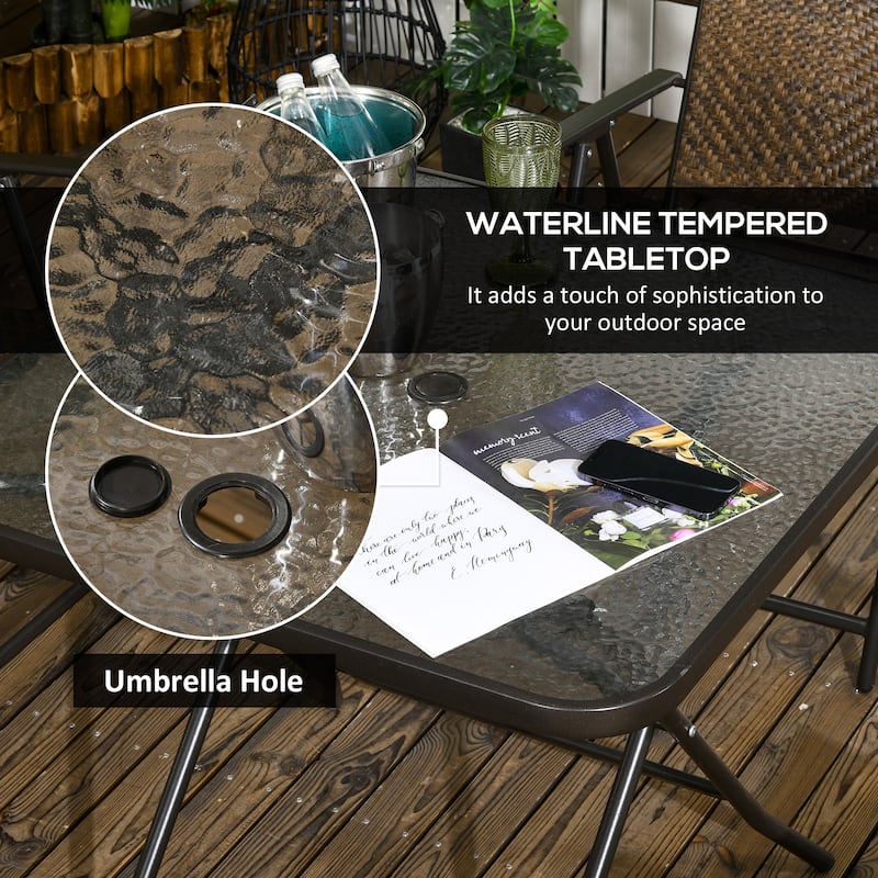 Outsunny 5 Pieces Wicker Patio Dining Set, Foldable Outdoor Table and Chairs, Wicker Furniture Dining Set with Umbrella Hole