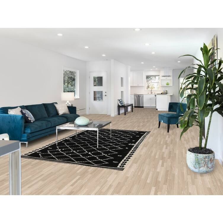 Black Plush Moroccan Indian Area Rug Hand-Knotted Wool Carpet - 5'2"x 8'1"