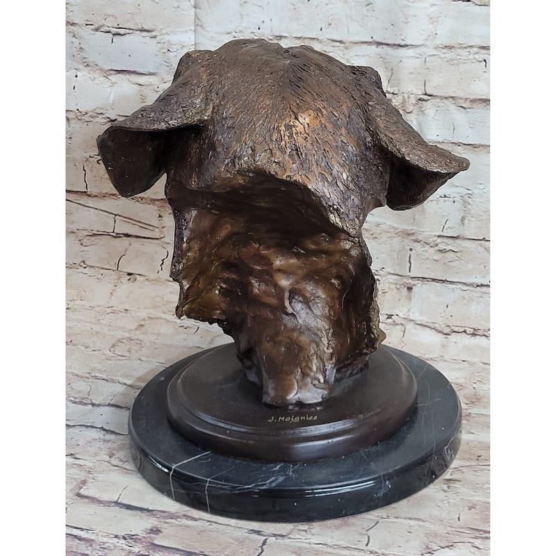 Labrador Retriever Dog Pet Bronze Bust Sculpture Statue Figure On Marble Base
