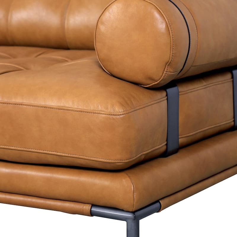 Pasargad Home Kimberly Top Grain Leather 3 Seater Brown Sofa, W88" - W88"xD32"xH34"