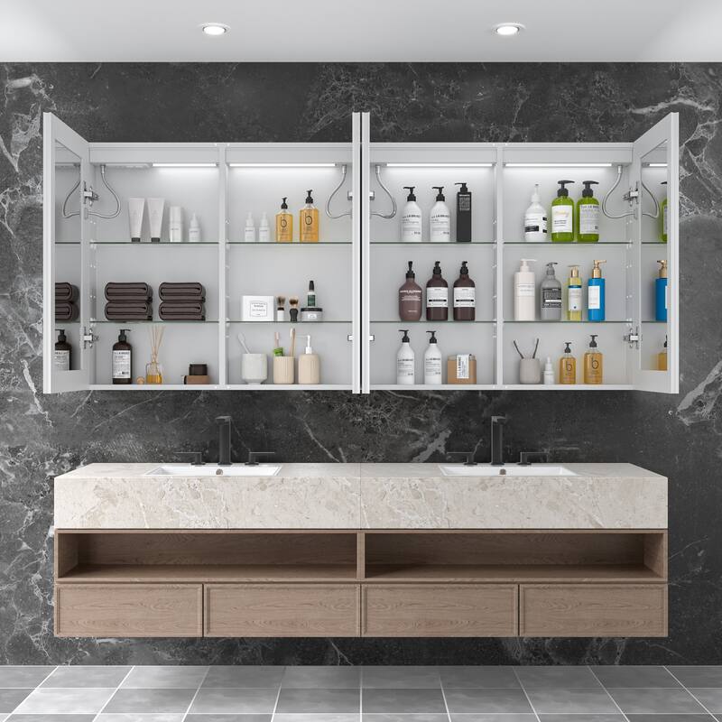 Modland 48–96 Inch LED Lighted Medicine Cabinet with Mirror, Large Bathroom Mirror Cabinet with Lights, Adjustable Shelves