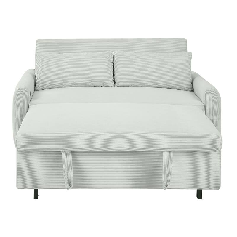 57.48" Corduroy Convertible Sofa Bed with Pull-Out Sleeper, Adjustable Backrest & USB
