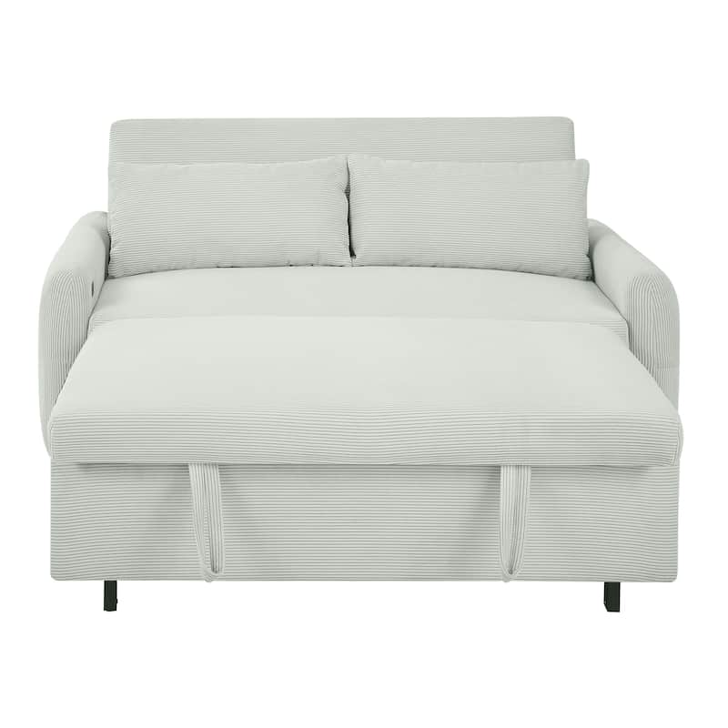 57.48" Pull-out Convertible 2 Seat Loveseat Sofa Bed with USB Ports, Pale Green Corduroy