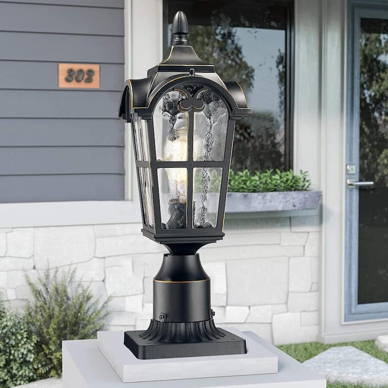 Vintage Outdoor Post Lights Post Lantern with Seeded Glass Shade