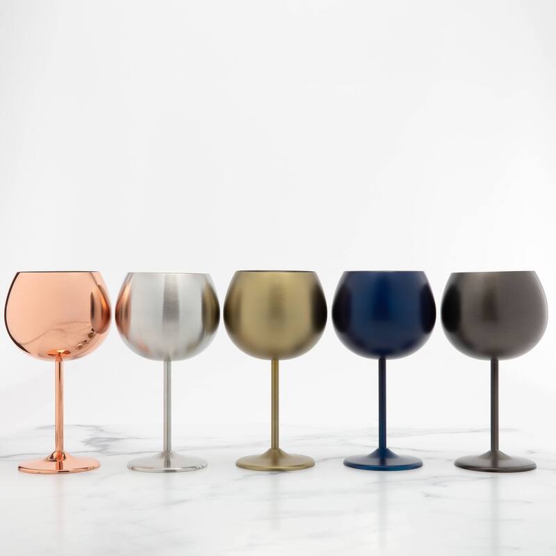 Cambridge 12 Oz Brushed Gold Stainless Steel Red Wine Glasses, Set of 4