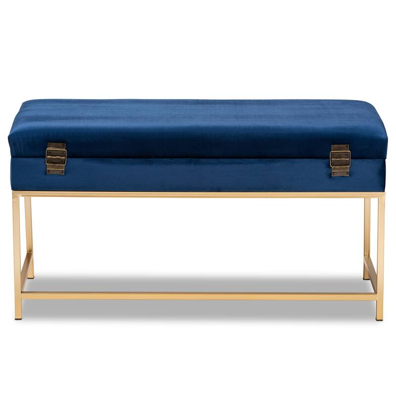 Aliana Glam and Luxe Velvet and Gold Metal Large Storage Ottoman