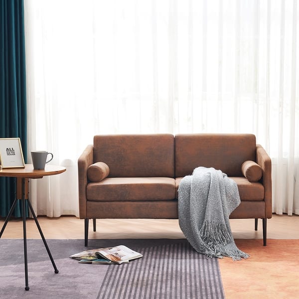 slide 2 of 19, Modern Sofa With Pillow, Two-Seater Chair with Solid wood legs Dark Brown