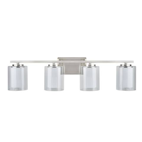 Aspen Creative Four-Light Metal Bathroom Vanity Wall Light Fixture, 32" Wide, Satin Nickel with Clear Glass Shade - SATIN NICKEL