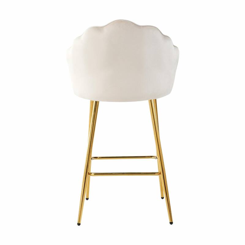 Set of 2 Velvet Shell Bar Chairs with Gold-Plated Metal Legs