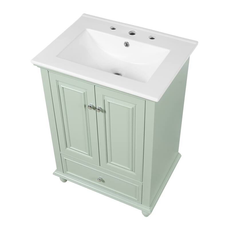 24" Bathroom Vanity with Ceramic Sink, Freestanding Storage Cabinet with Soft-Closing Doors & Drawer Dividers
