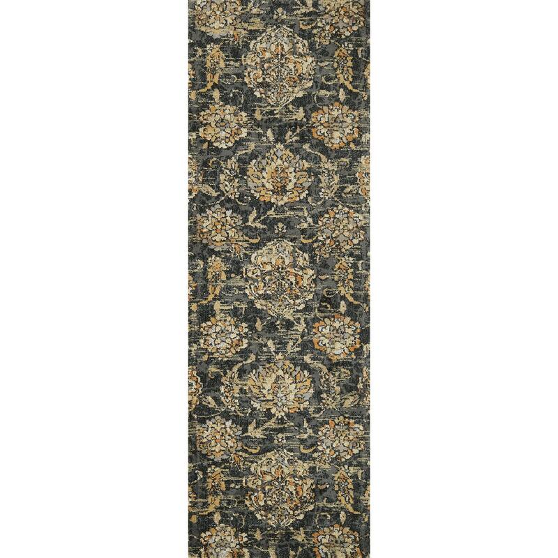 Alexander Home Verona Charcoal Floral Distressed Transitional Rug