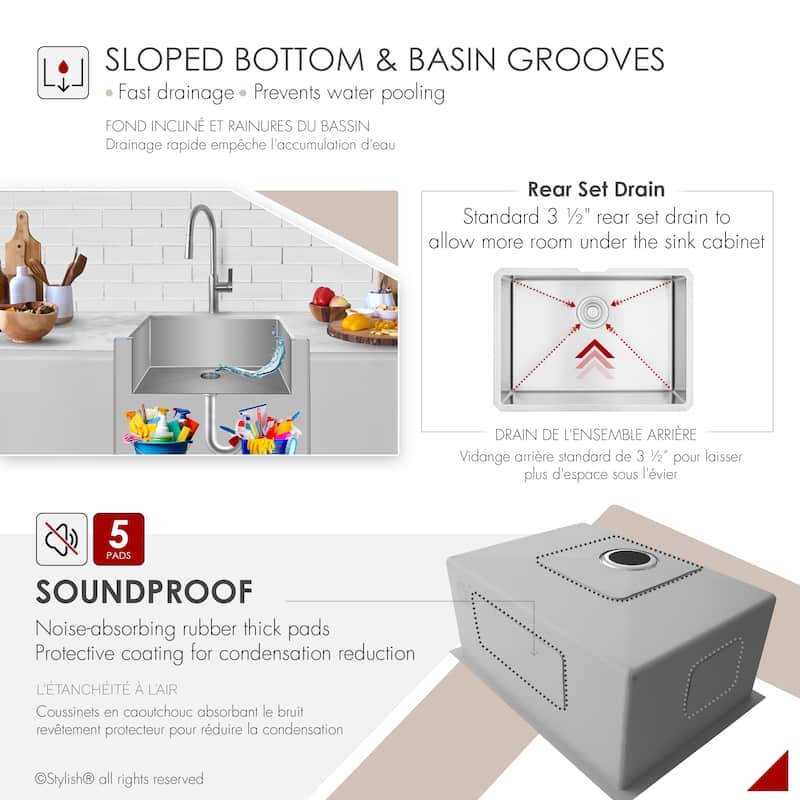 Undermount 25" Single-Bowl Stainless Steel Kitchen Sink S-312XG - 25" x 18" x 10"